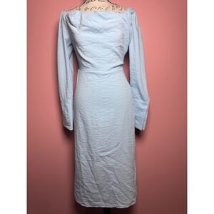 Future Collective Reese Blutstein Light Blue Draped Off Shoulder Midi Dress 0